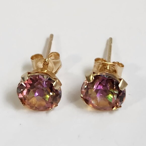 NIB VTG 14K Solid Gold 'Gizmo' (Pink) Mystic Topaz Stud Earrings - Picture 2 of 16